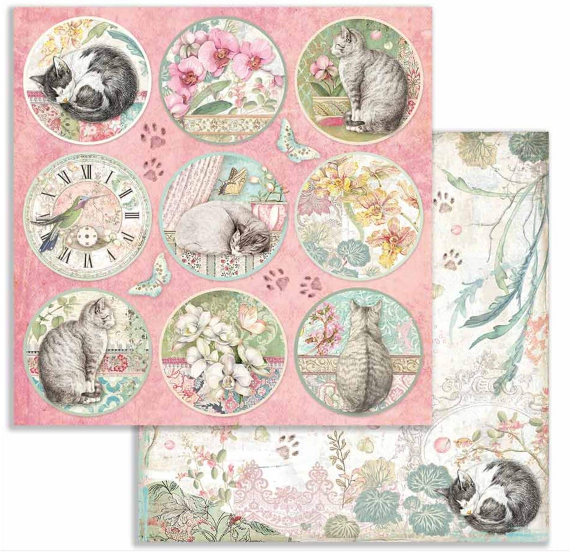 PAPEL SCRAP COLECCIÓN  ORQUIDEAS Y GATOS (Doble cara) - 4