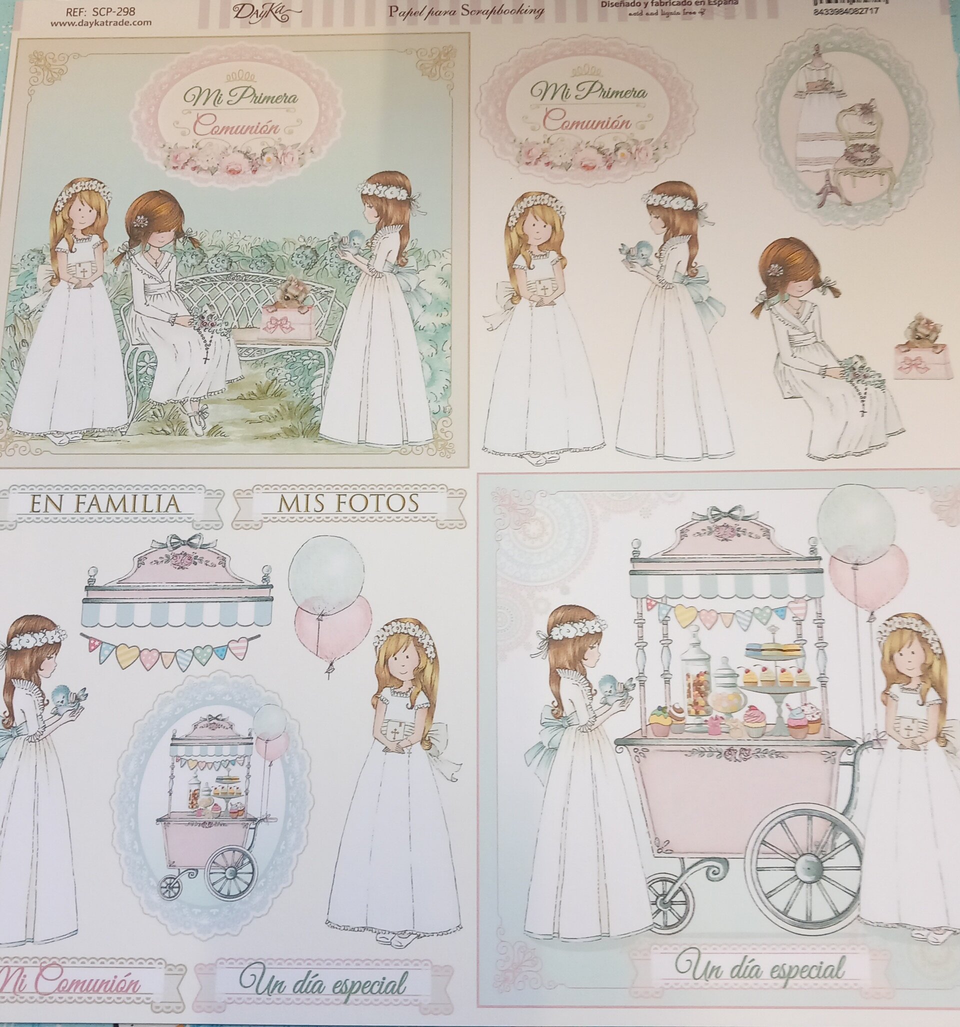 PACK 8 LAMINAS DIFERENTES PAPEL SCRAP DOBLE CARA COMUNIÓN - 4