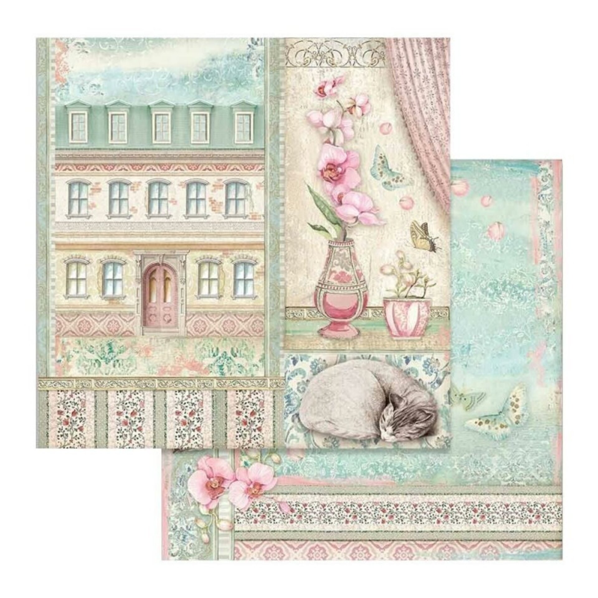 PAPEL SCRAP COLECCIÓN  ORQUIDEAS Y GATOS (Doble cara) - 8