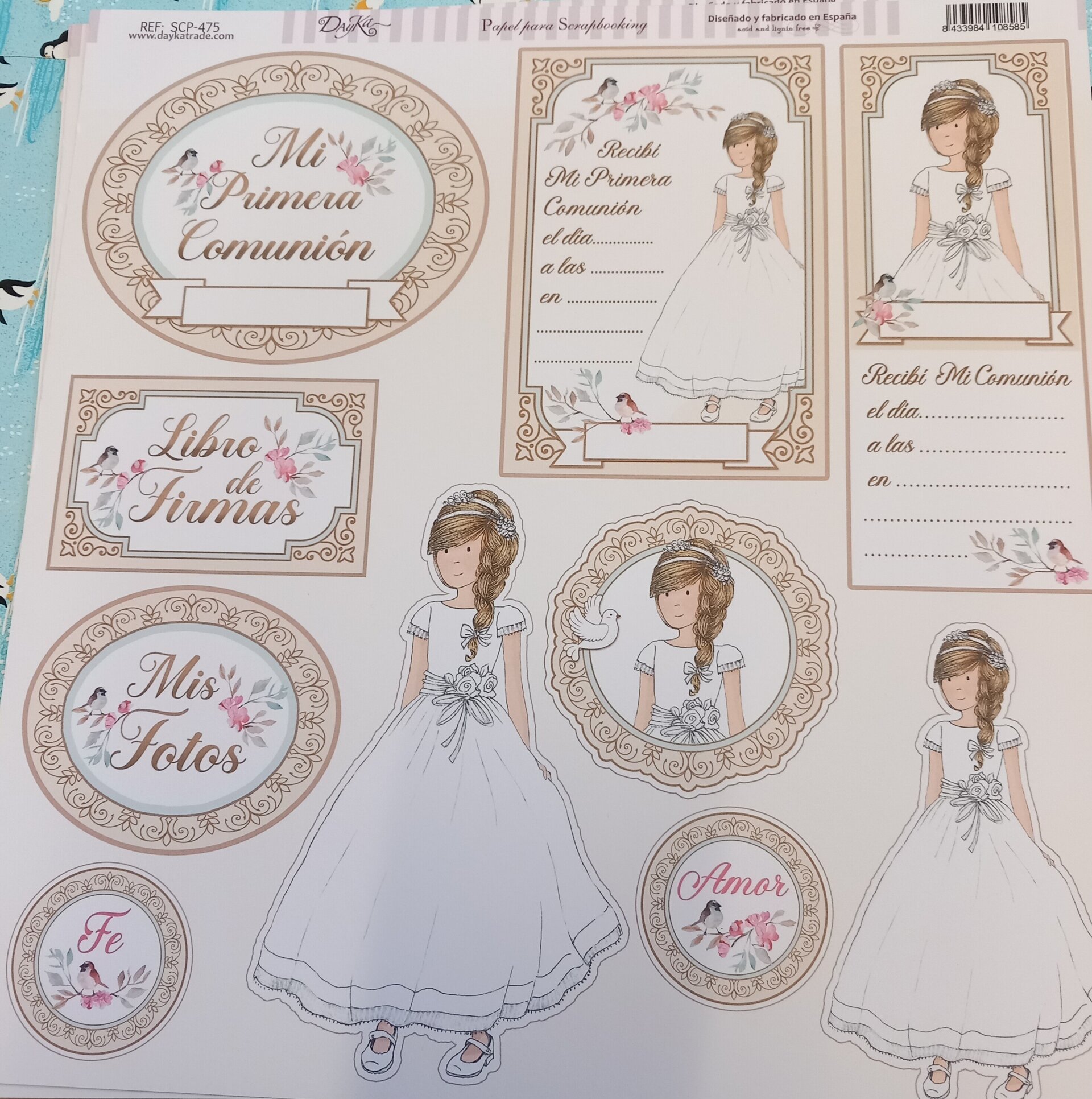 PACK 8 LAMINAS DIFERENTES PAPEL SCRAP DOBLE CARA COMUNIÓN - 8