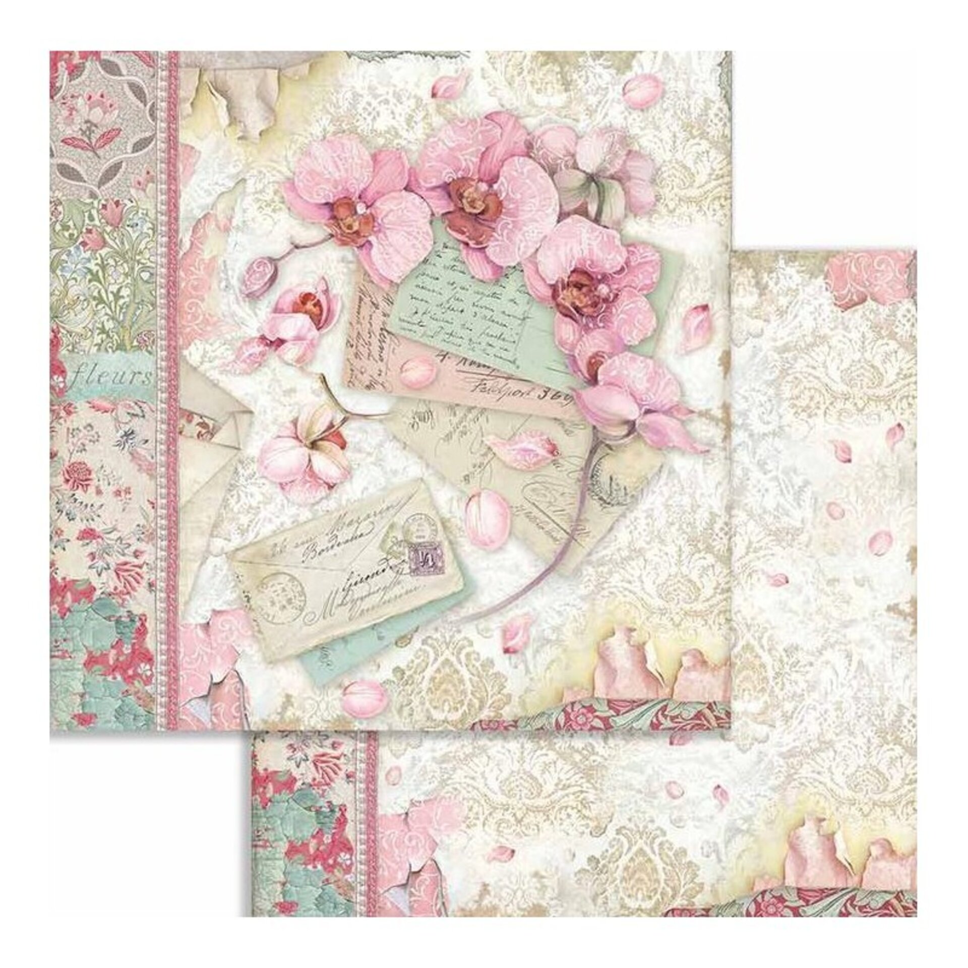 PAPEL SCRAP COLECCIÓN  ORQUIDEAS Y GATOS (Doble cara) - 2